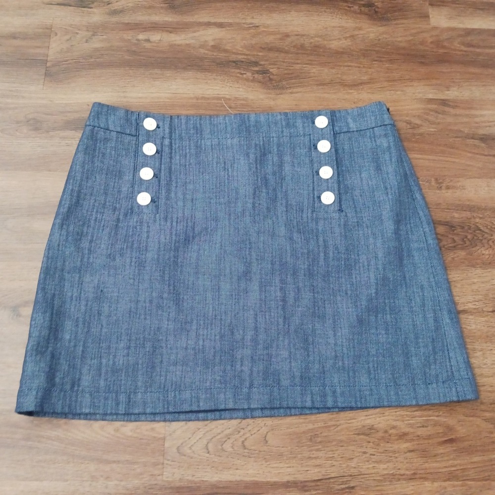 Loft Petites Blue Sailor Mini Skirt White‎ Button Nautical A-Line Size 16P